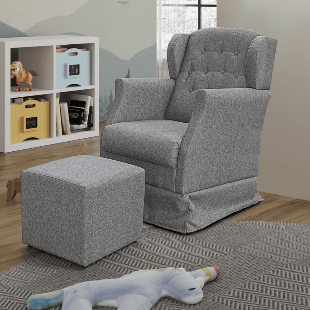 Poltrona Amamentação Balanço Descanso Manu Com Puff Linho