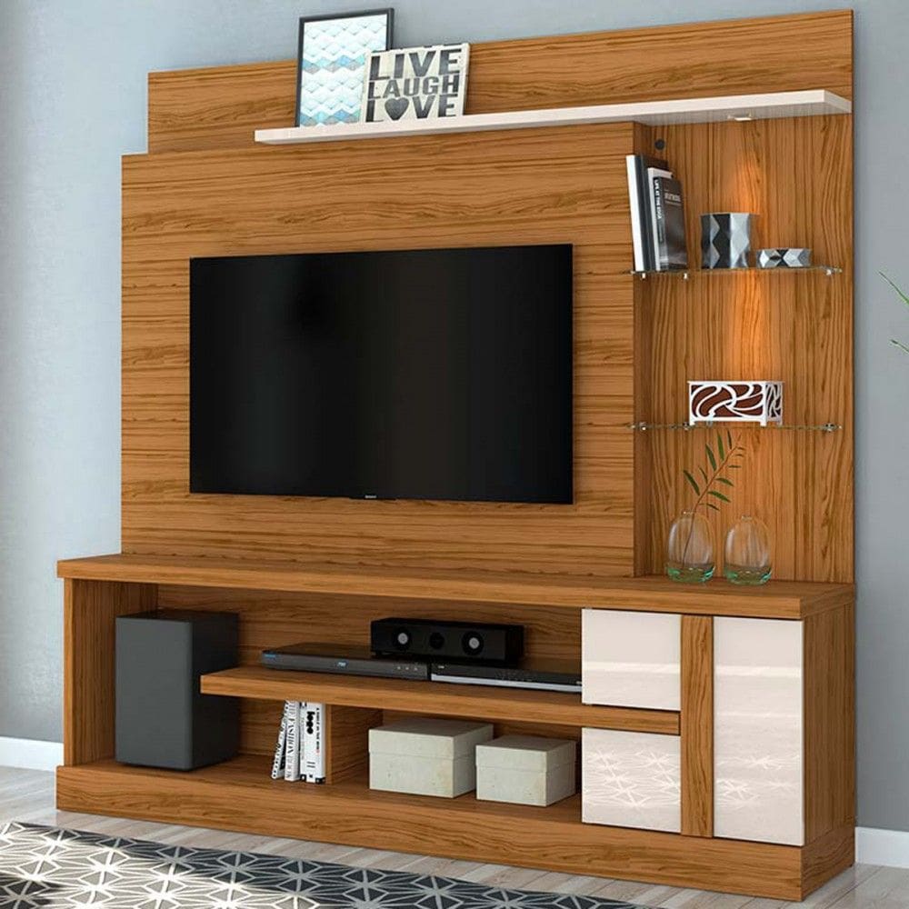 Estante para TV Até 55 Polegadas Sena 1 Porta 4 Prateleiras Naturalle/Off White - Pnr Móveis