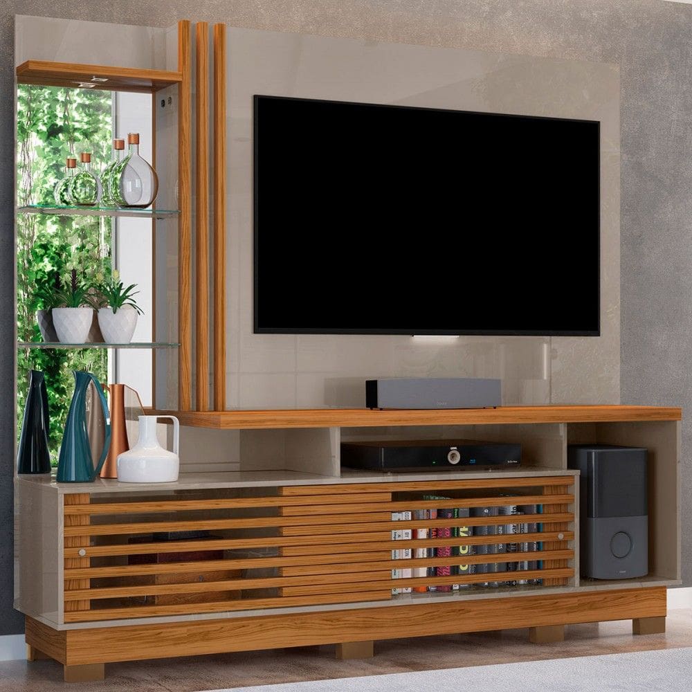 Estante para TV Até 60 Polegadas Stock Plus 2 Portas 2 Prateleiras Marrom Claro/Naturalle - Pnr Móveis