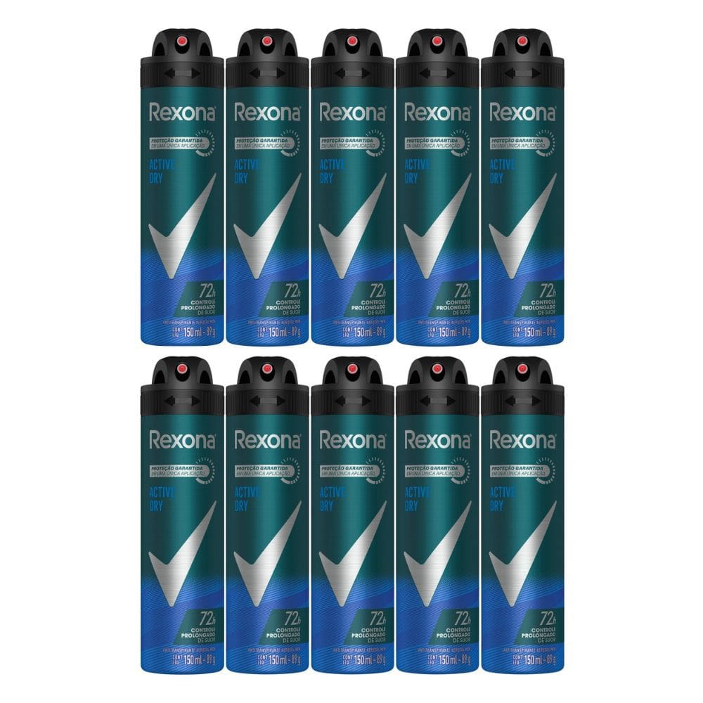 Kit 10 Desodorante Rexona Men Active Dry Aerosol Antitranspirante 72h 150ml