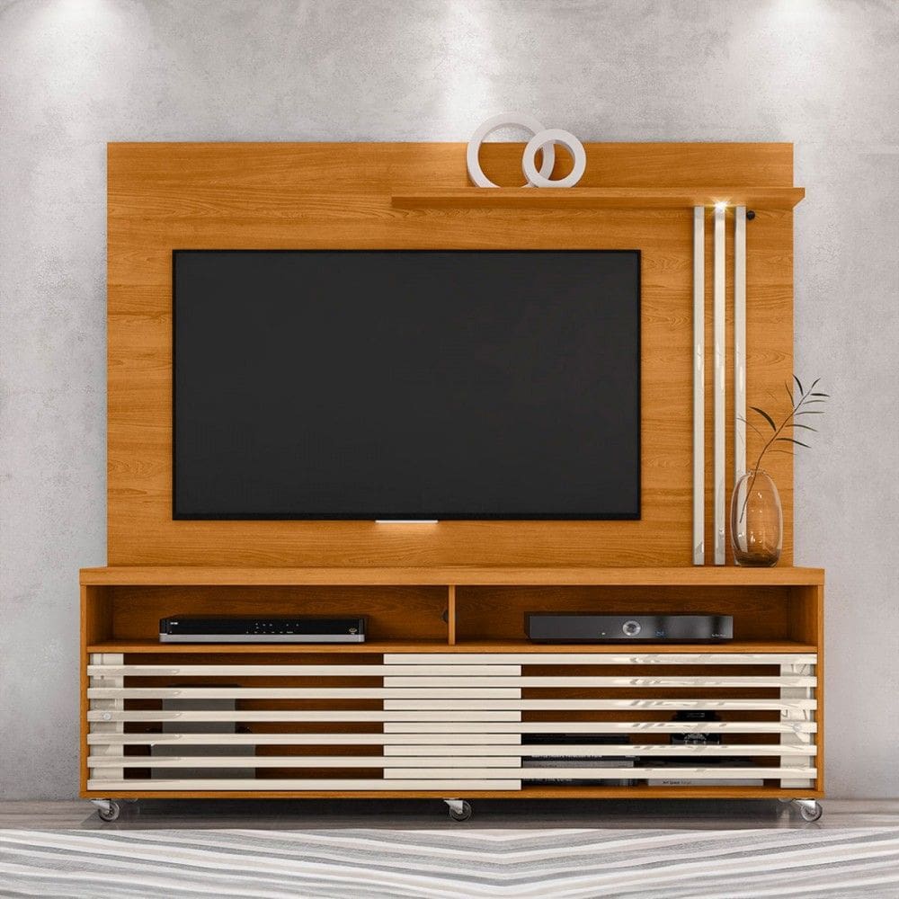 Estante para TV Até 65 Polegadas Stock 2 Portas com Led Cinamomo/Off White - Pnr Móveis
