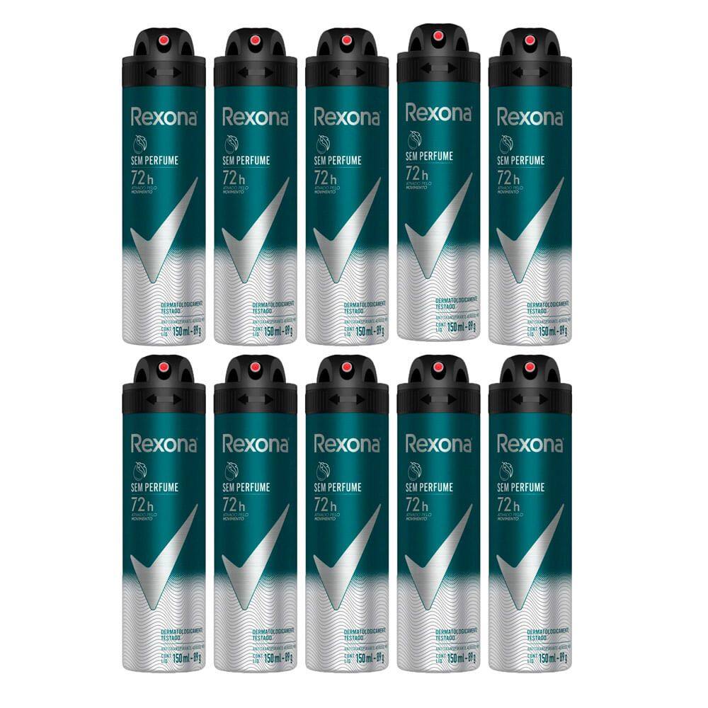 Kit 10 Desodorante Rexona Men Sem Perfume Aerosol Antitranspirante 48h 150ml