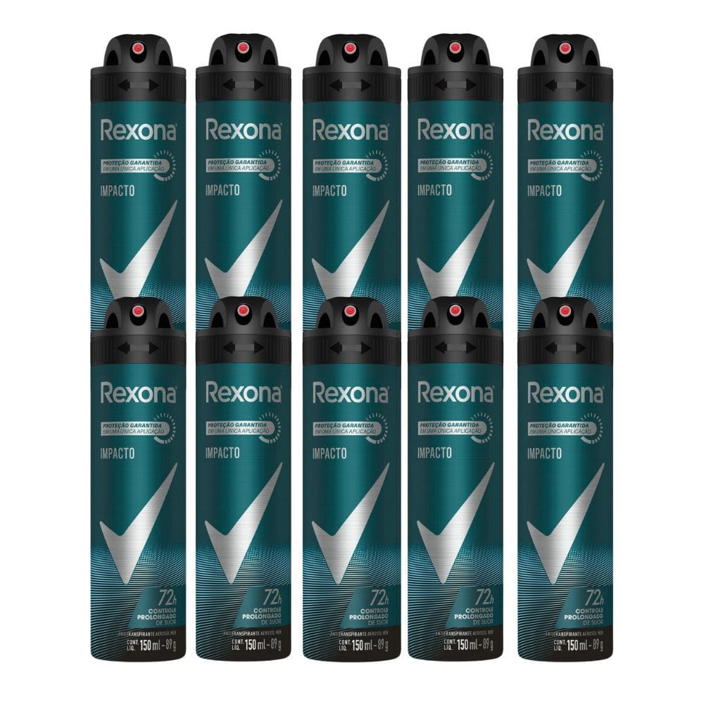 Kit 10 Desodorante Rexona Men Impacto Aerosol Antitranspirante 48h com 150ml