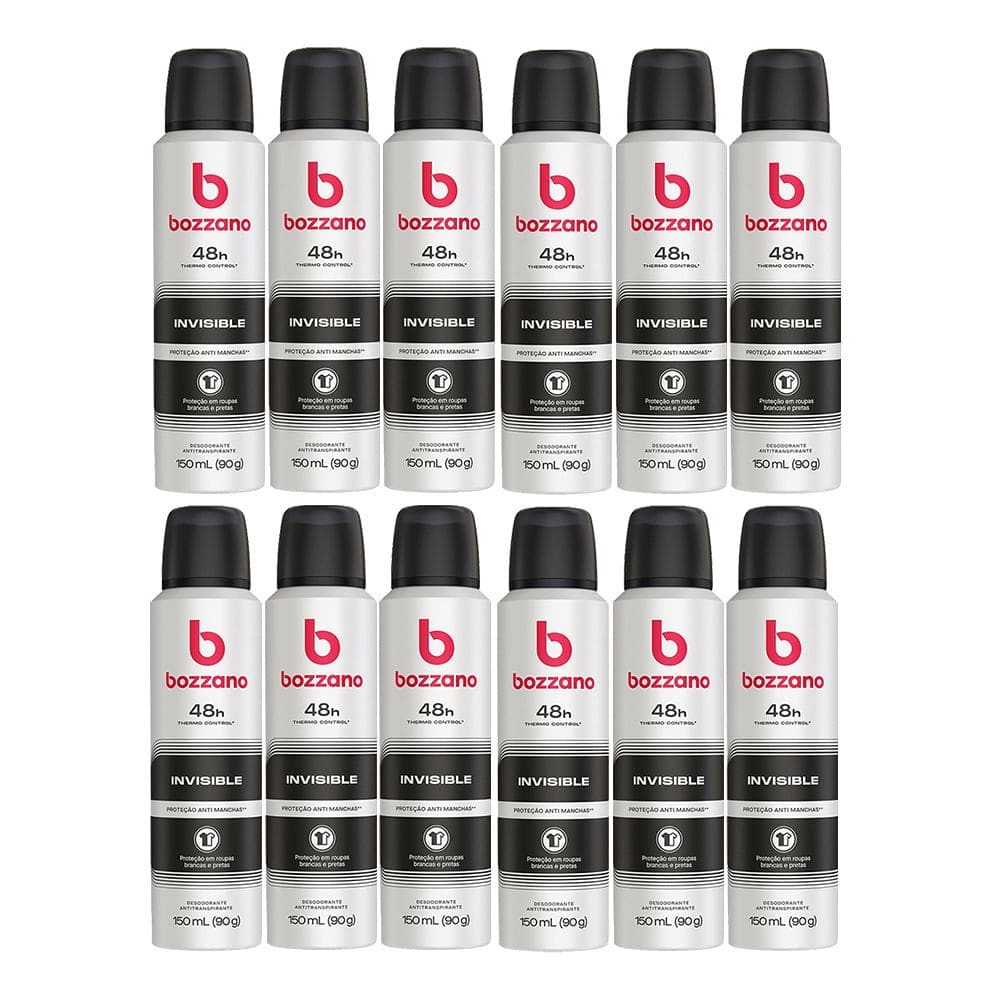 Kit 12 Desodorante Bozzano Invisible Aerosol Antitranspirante 48h com 150ml