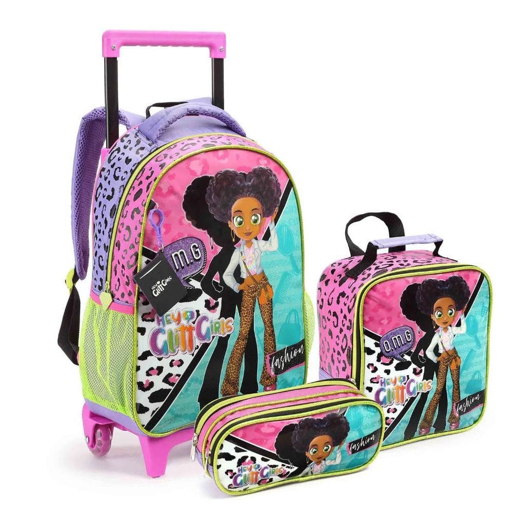 Kit Escolar Mochila+Lancheira+Estojo Hey Glitt Roxa Seanite