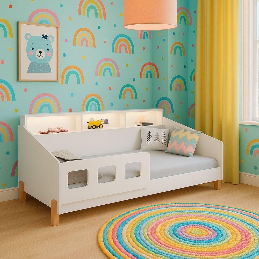 Cama Infantil Mavi Com Grade De Proteção Lateral E Colchão Confortável