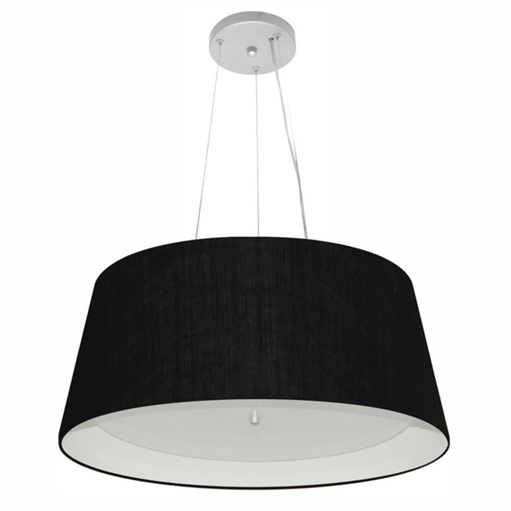 Lustre Pendente Cone Md-4015 Cúpula Forrada em Tecido 25/60x50cm Preto / Branco - Bivolt