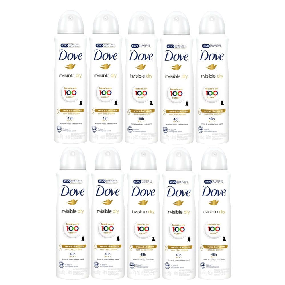 Kit 10 Desodorante Antitranspirante Aerosol Dove Invisible Dry 150ml