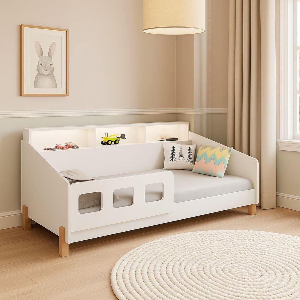 Cama Infantil Mavi Com Estrutura Baixa E Proteção Lateral