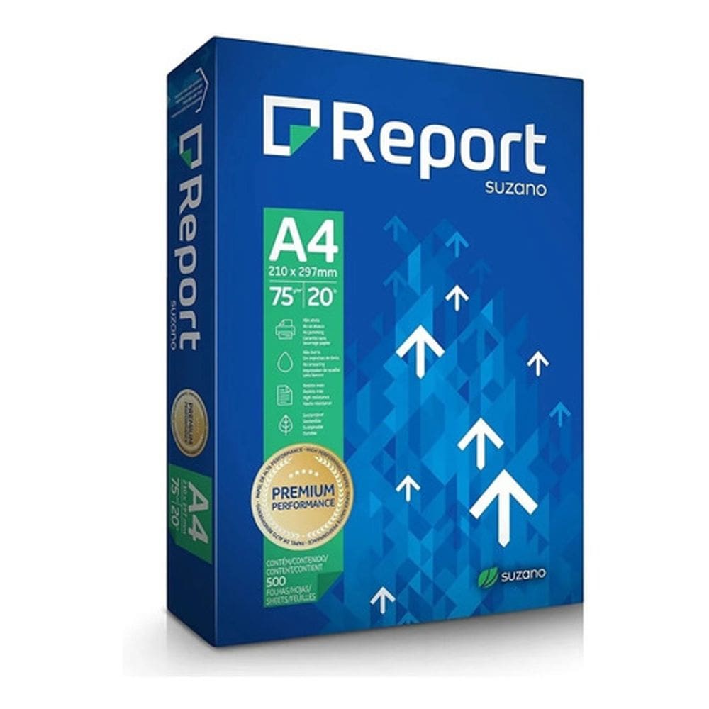 Kit 4 Resma Papel A4 de 500 Folhas Sulfite Premium 75g Total 2000 Folhas Report. Cor Branco