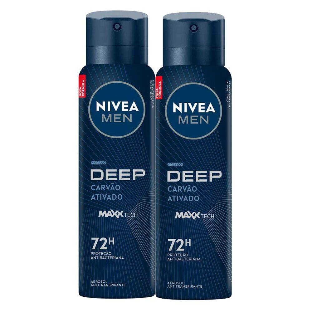 Kit 2X 150ml Desodorante Nivea Men Deep Aerosol Antitranspirante 48h