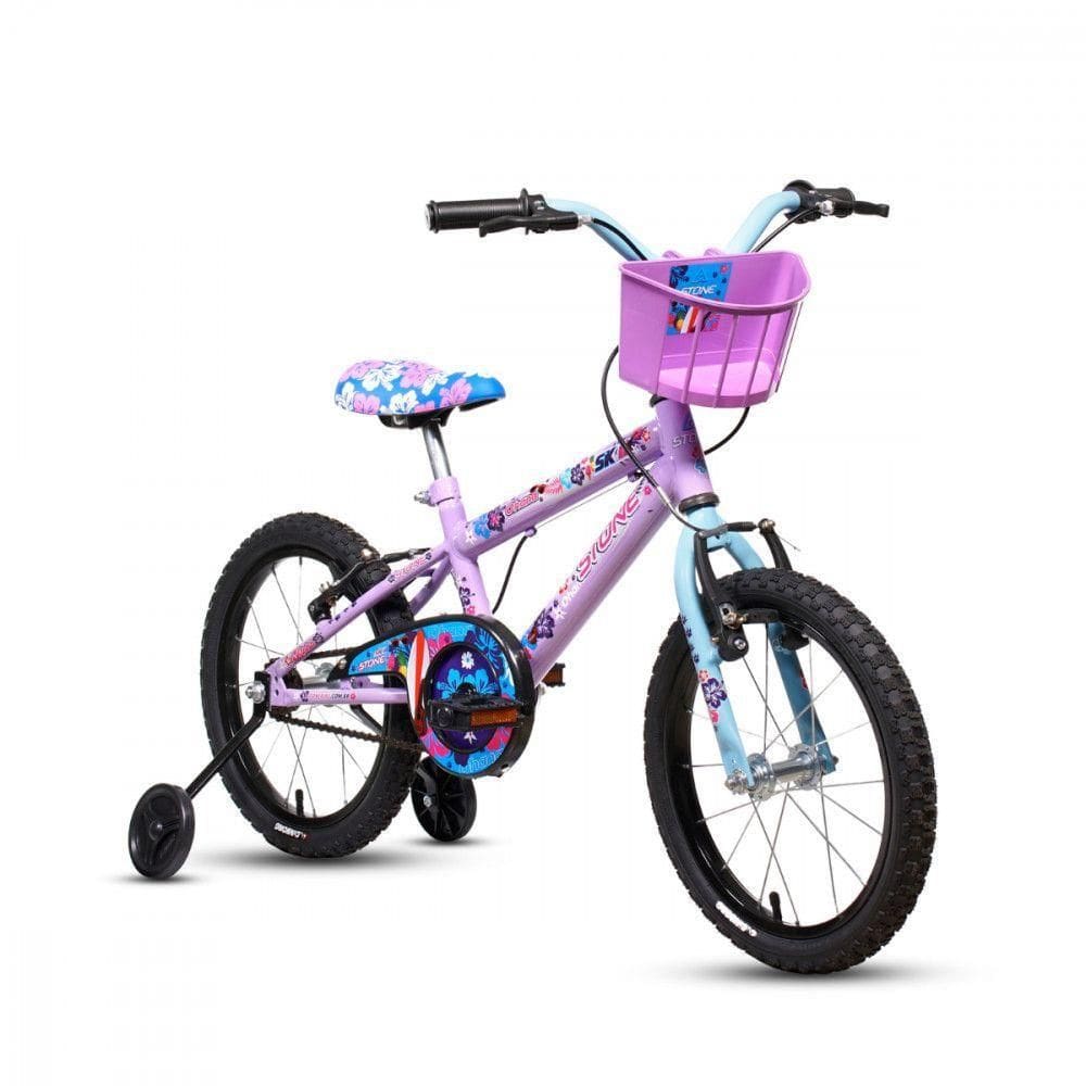 Bicicleta Infantil Feminina Aro 16 (sk-ii) Lilas Azul Stone Lilás Com Azul