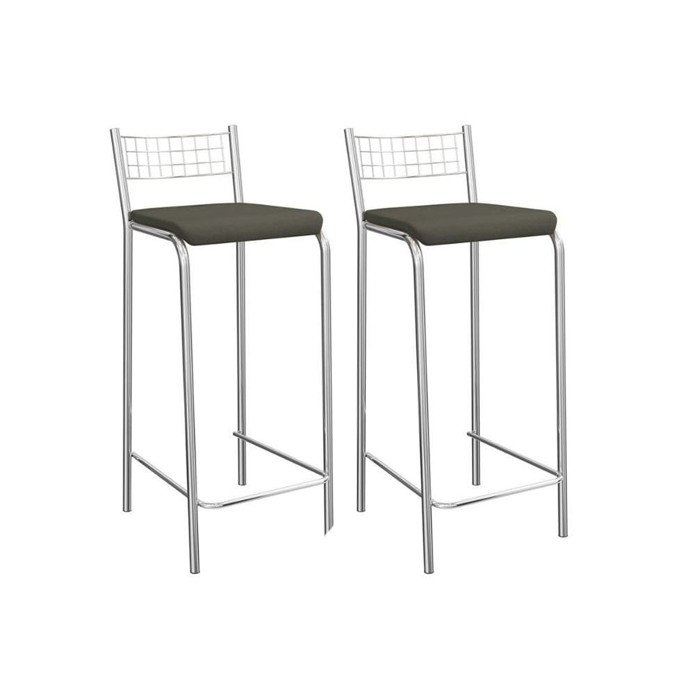 Banqueta Sala de Jantar Gênova 2B705CR Aço Kit 2 Un Cromado/Suede Escuro - Kappesberg