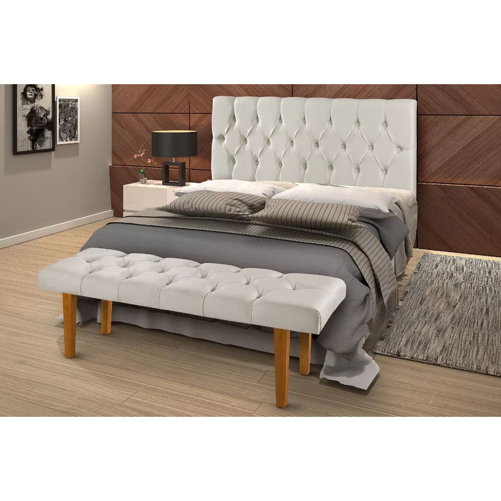 Cabeceira Queen Capitonê com Recamier Suede Paris Estofado