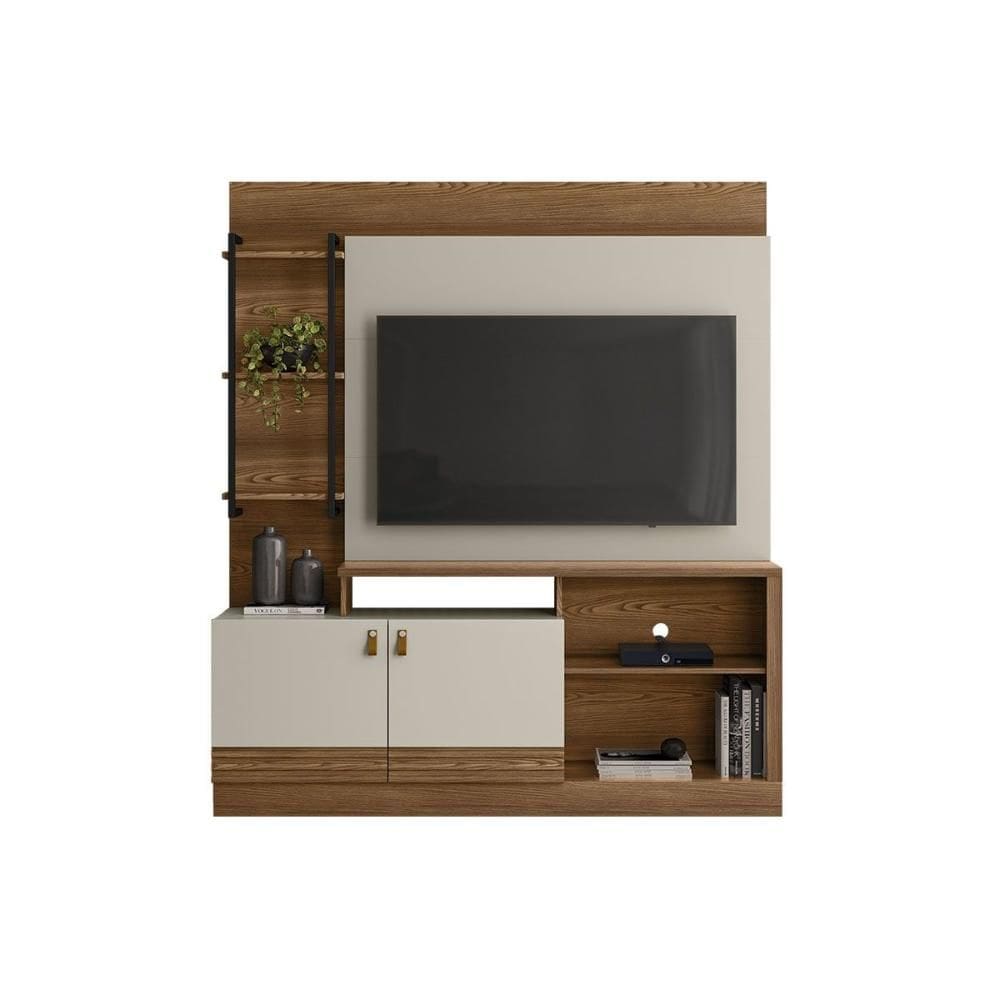 Rack Bancada c/ Painel p/ TV até 50 Pol Alagoas 2 Portas e 5 Prateleiras 187x160cm Freijó/Off White - Linea Brasil