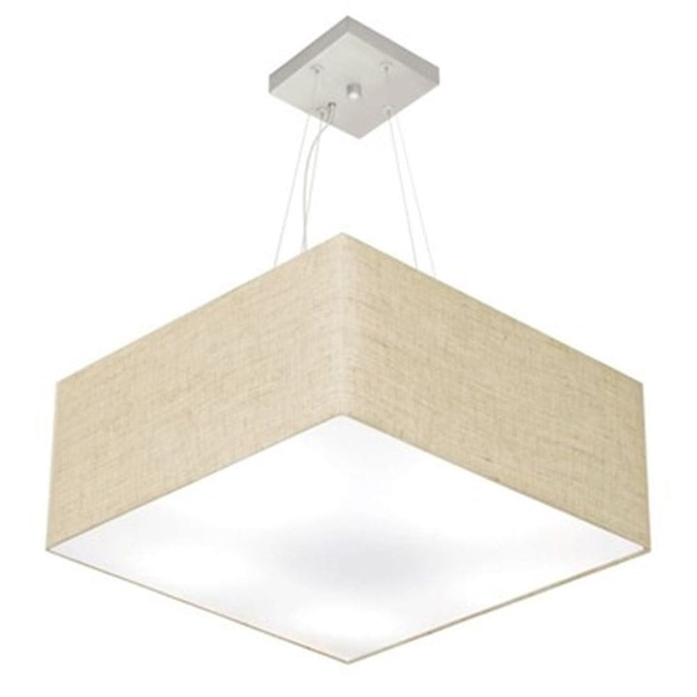 Lustre Pendente Quadrado Md-4040 Cúpula em Tecido 21/50x50cm Rustico Bege - Bivolt