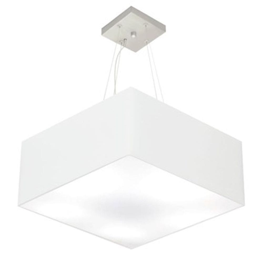 Lustre Pendente Quadrado Md-4040 Cúpula em Tecido 21/50x50cm Branco - Bivolt