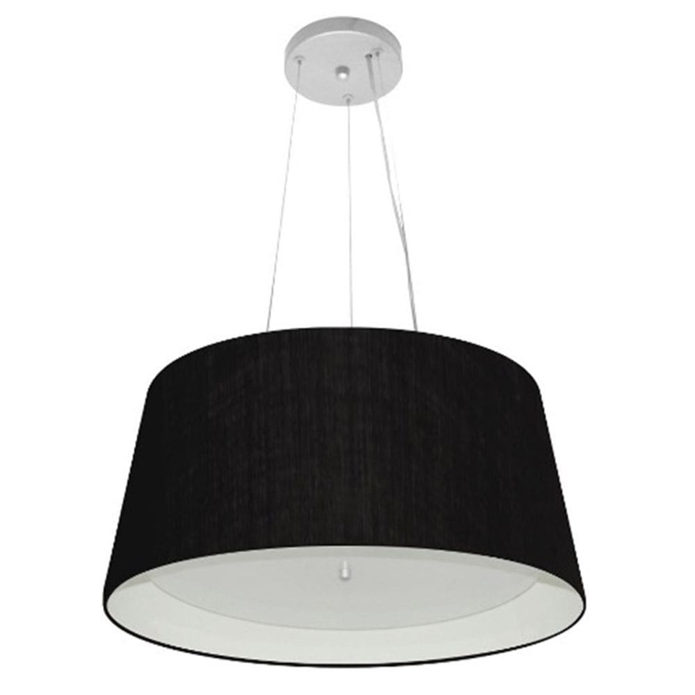 Lustre Pendente Cone Md-4144 Cúpula Forrada em Tecido 25x50x40cm Preto / Branco - Bivolt