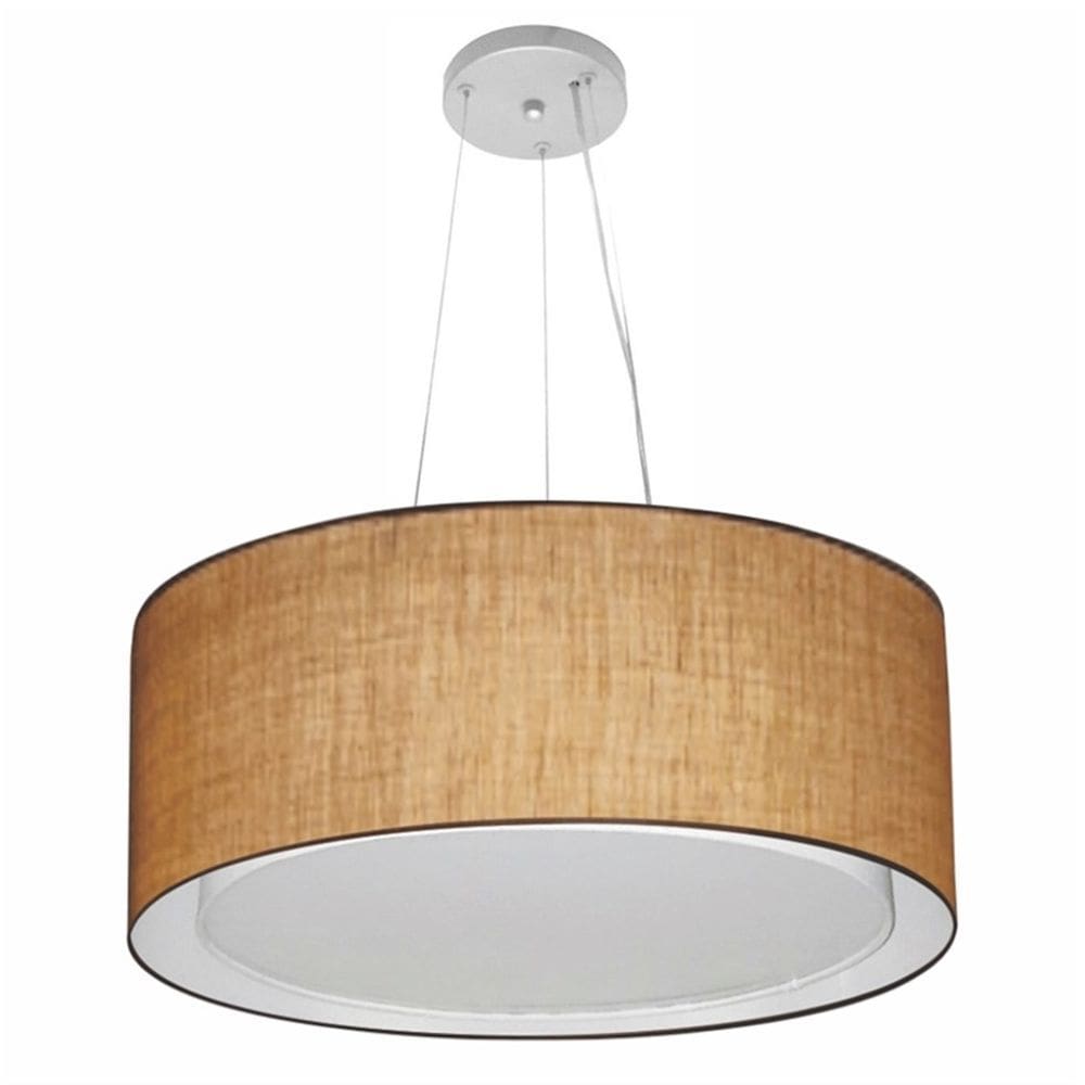 Lustre Pendente Cilíndrico Duplo Md-4124 Cúpula em Tecido 50x25cm Palha - Bivolt