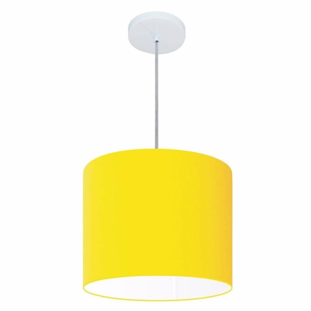 Lustre Pendente Cilíndrico Md-4143 Cúpula em Tecido 35x25cm Amarelo - Bivolt