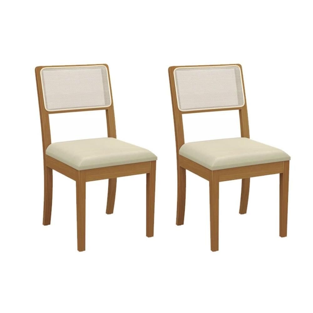 Kit 2 Cadeiras Sala Jantar Lola 2CMM001CA Premium Madeira Maciça 2 Un Carvalho/Linho Bege Argila/Tela Bege - Kappesberg