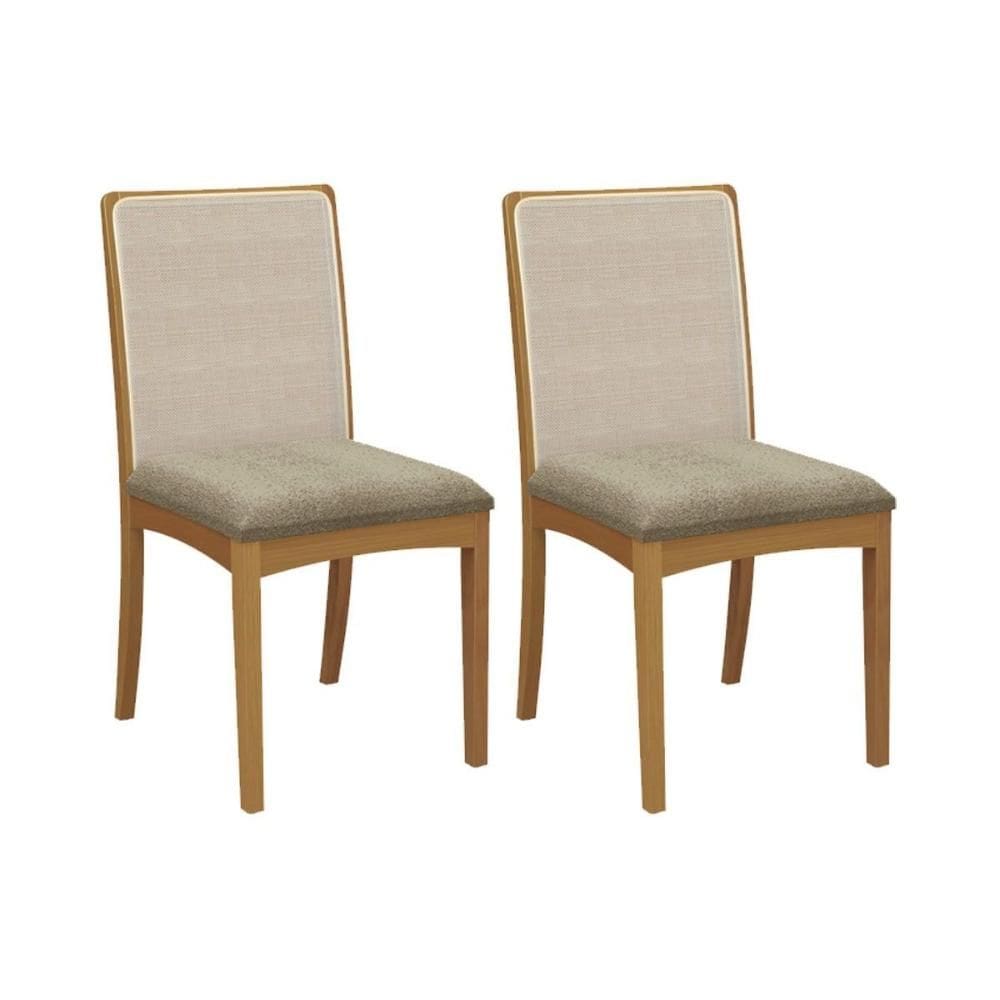 Kit 2 Cadeiras Sala Jantar Lara 2CMM007CA Premium Madeira Maciça 2 Un Carvalho/Boucle Bege Fendi/Tela Bege - Kappesberg