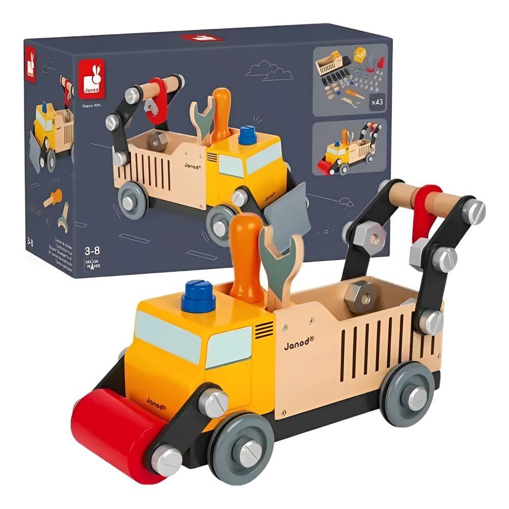 Brinquedo Caminhão Trator 2 em 1 Demontável com 43 Peças em Madeira - Janod