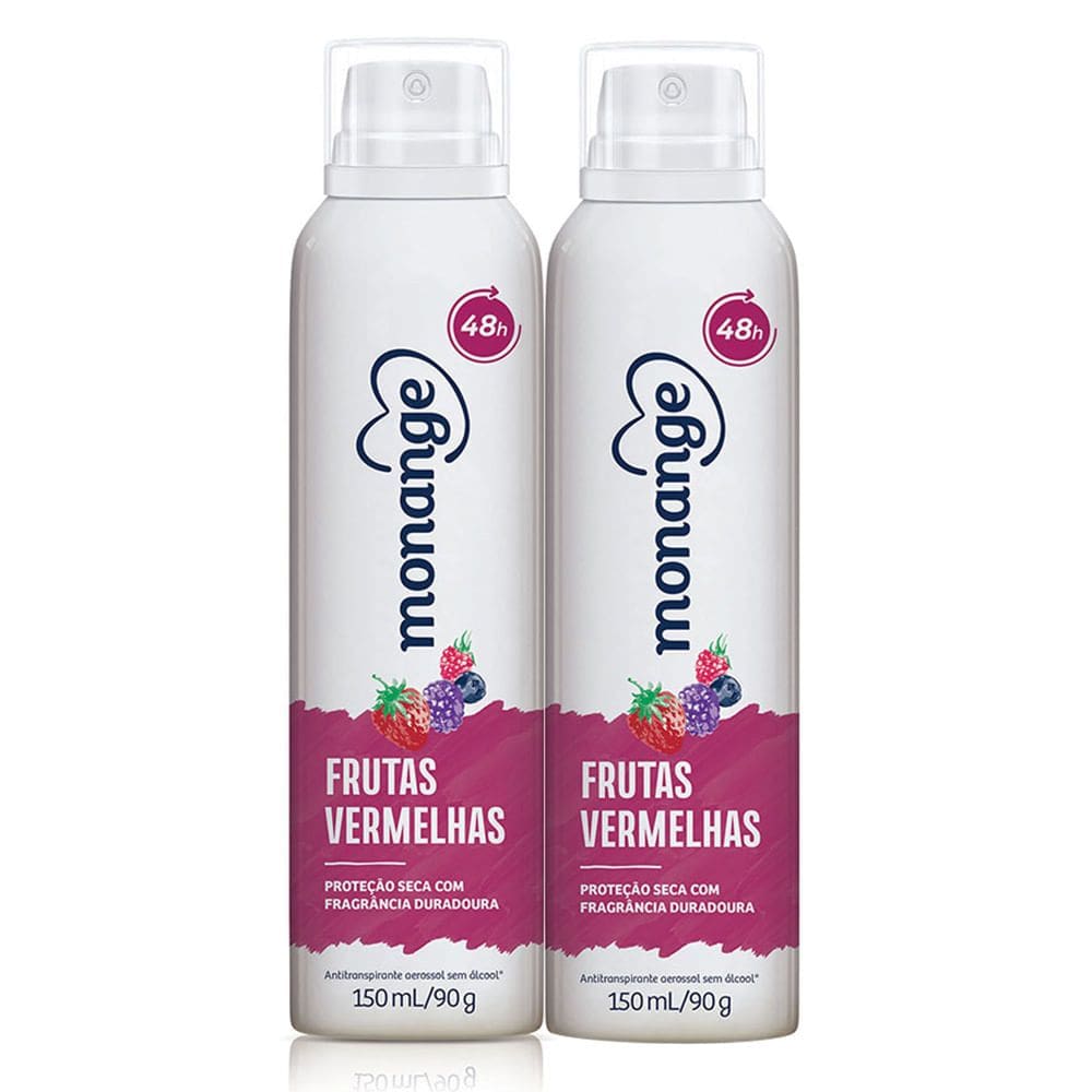 Kit 2 Desodorante Monange Frutas Vermelhas Aerosol Antitranspirante 48h 150ml