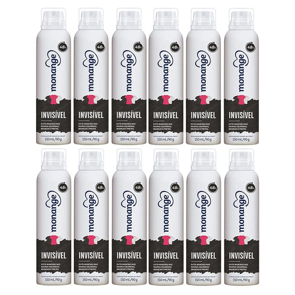 Kit 12 Desodorante Monange Invisível Aerosol Antitranspirante 48h com 150ml cada
