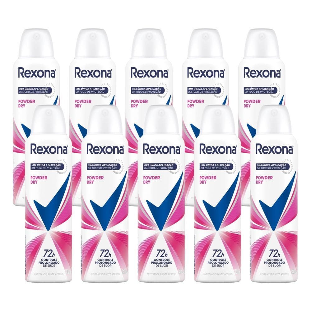 Kit 10 Desodorante Powder Dry Rexona Aerosol Antitranspirante 48h 150ml