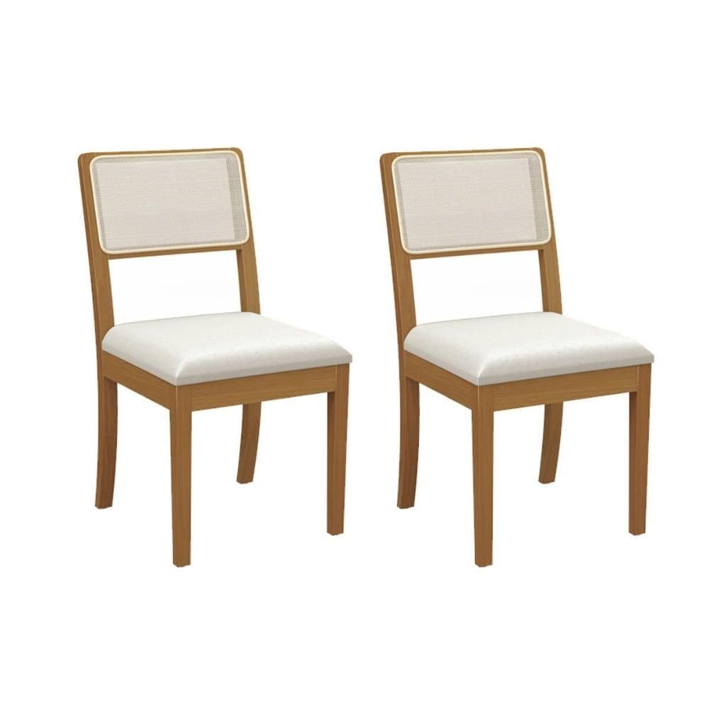 Kit 2 Cadeiras Sala Jantar Lola 2CMM001CA Premium Madeira Maciça 2 Un Carvalho/Linho Bege Caqui/Tela Bege - Kappesberg