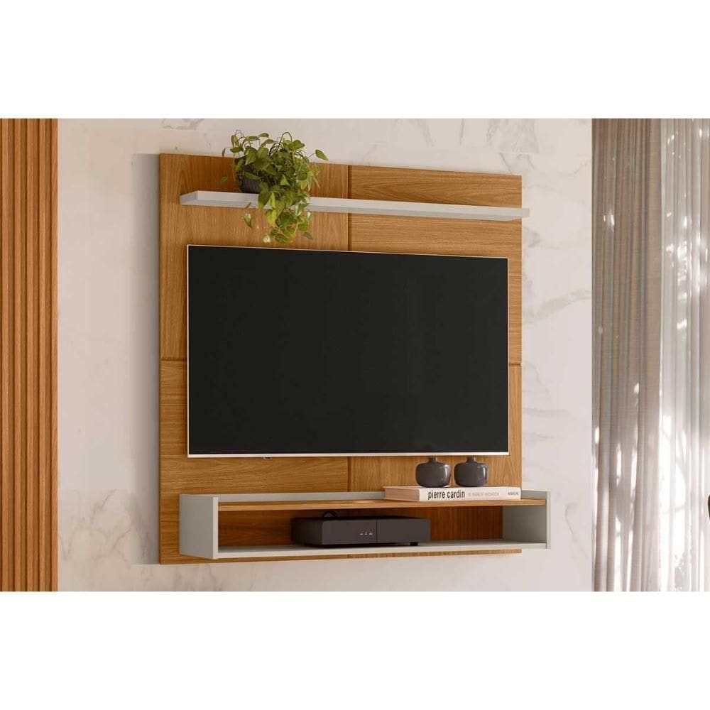 Painel Quarto p/ TV até 50 Pol Creta c/ 1 Nicho e 1 Prateleira 120x120cm Nature/Off White - Linea Brasil