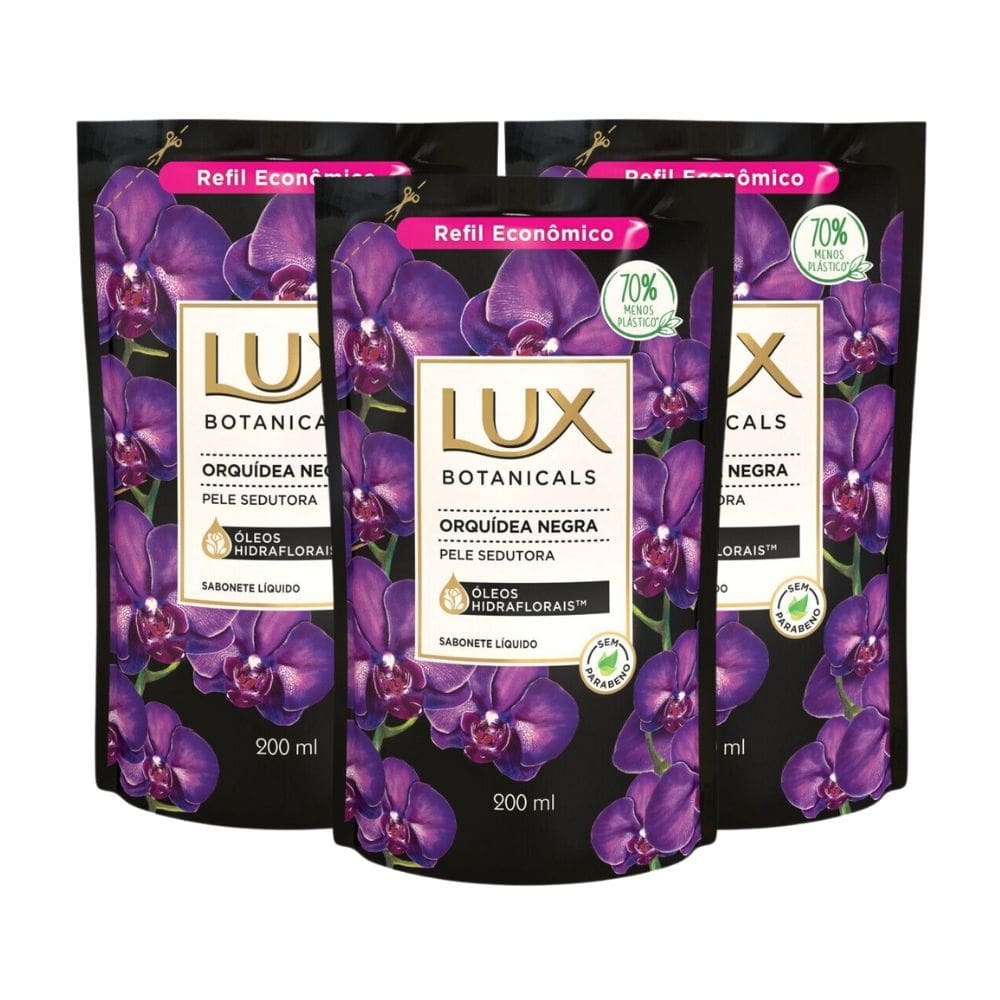 Kit 3X 200ml Sabonete Líquido Lux Botanicals Orquídea Negra Refil