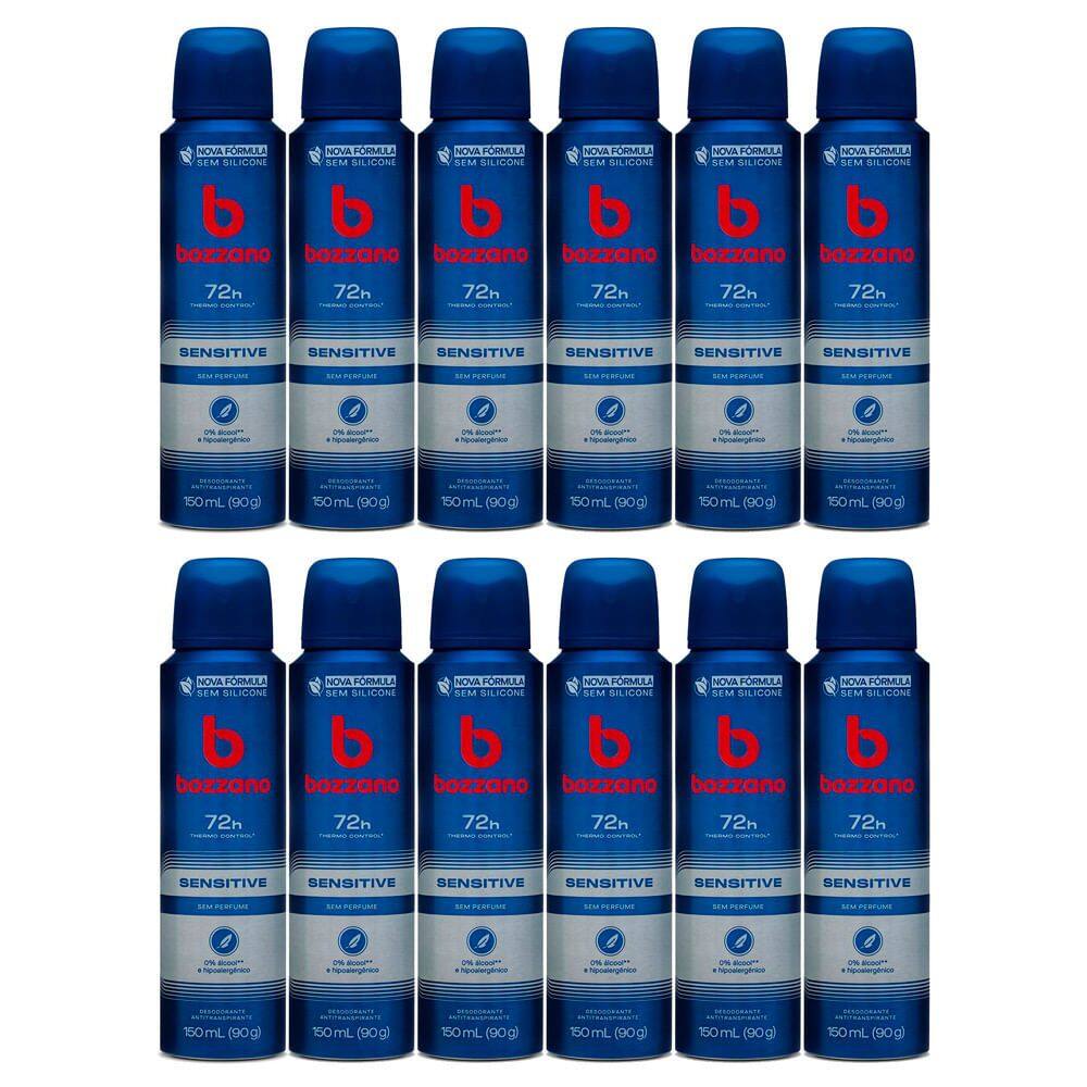 Kit 12 Desodorante Bozzano Sensitive Sem Perfume Aerosol Antitranspirante 48h 150ml cada