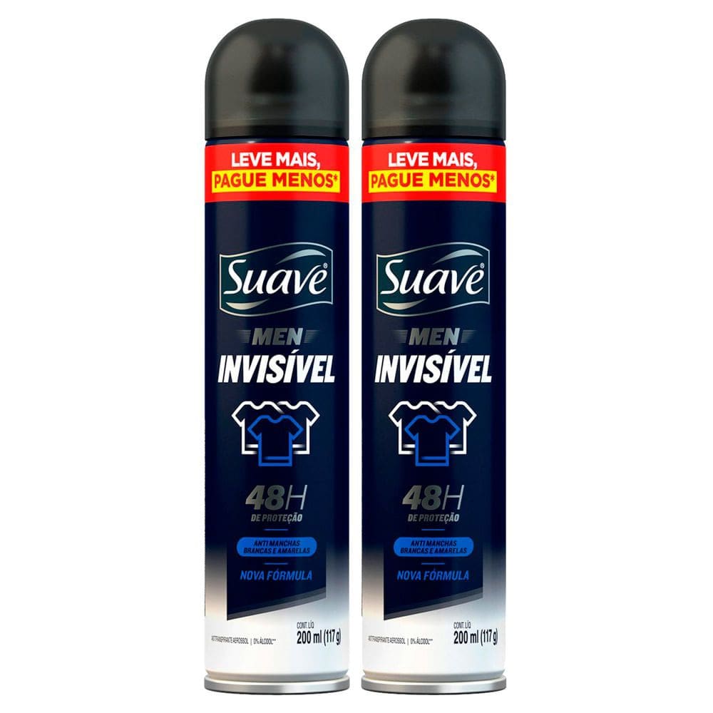 Kit 2 Desodorante Aerosol Suave Invisível 48 Horas de Proteção 200ml