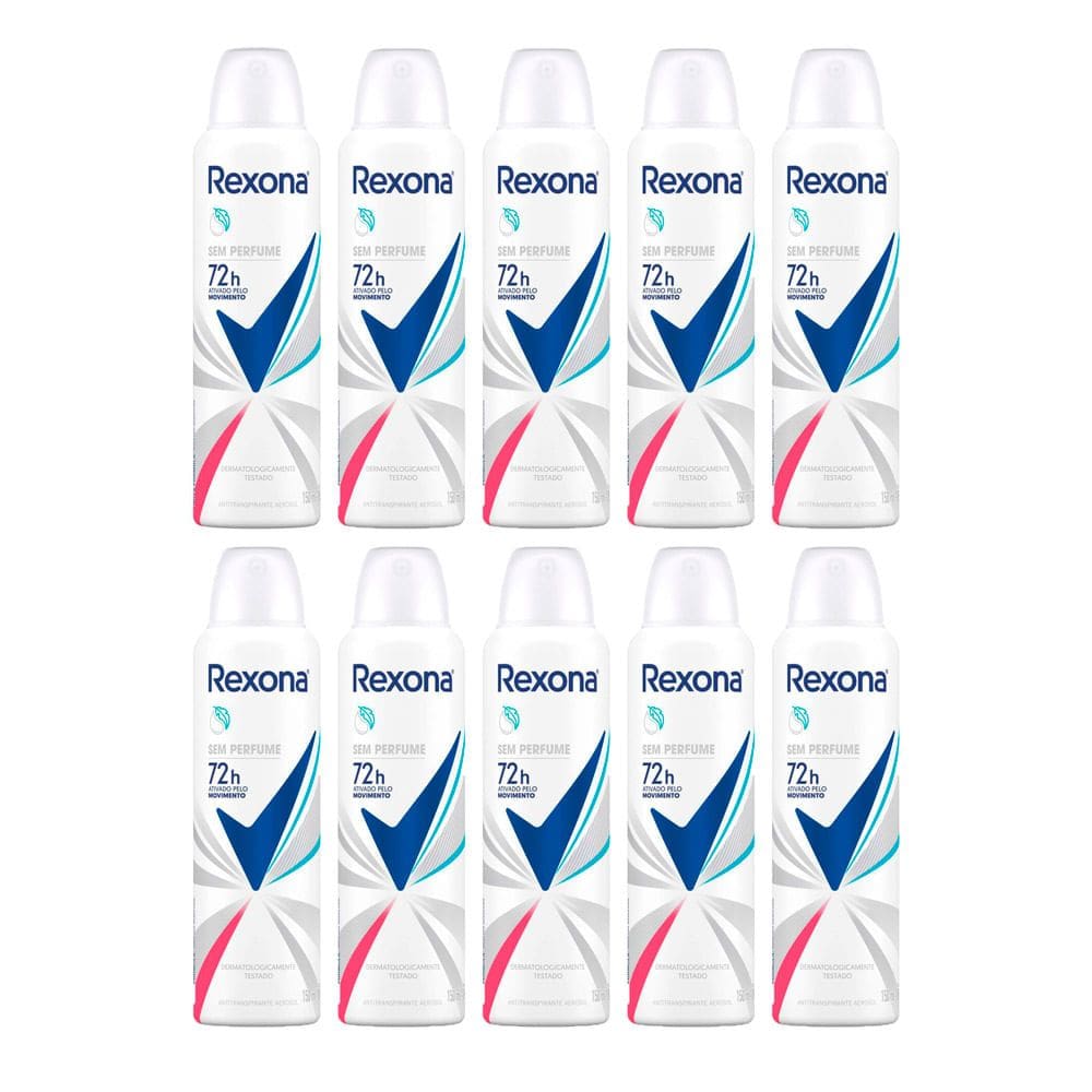 Kit 10 Desodorante Rexona Sem Perfume Aerosol Antitranspirante 72h 150ml