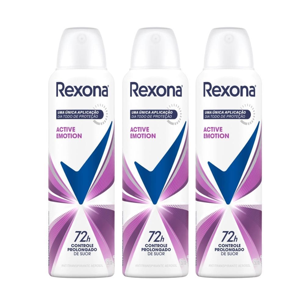Desodorante Antitranspirante Rexona Active Emotion Aerosol 150ml  Kit com três unidades