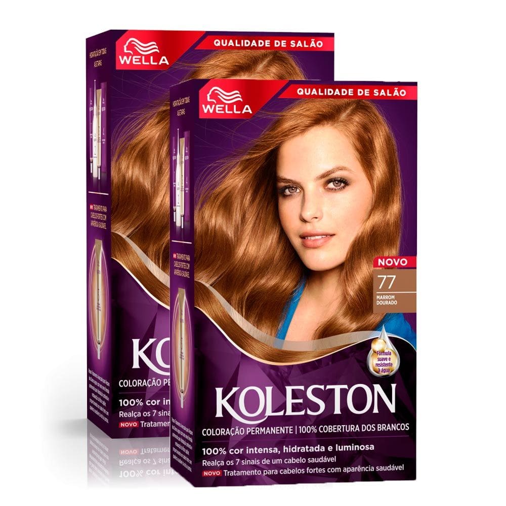 Kit 2 Tintura Creme Koleston Wella Marrom Dourado 77