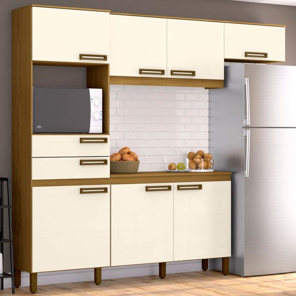 Cozinha Compacta Paradise 7 Portas 2 Gavetas Natural/Off White - Pnr Móveis