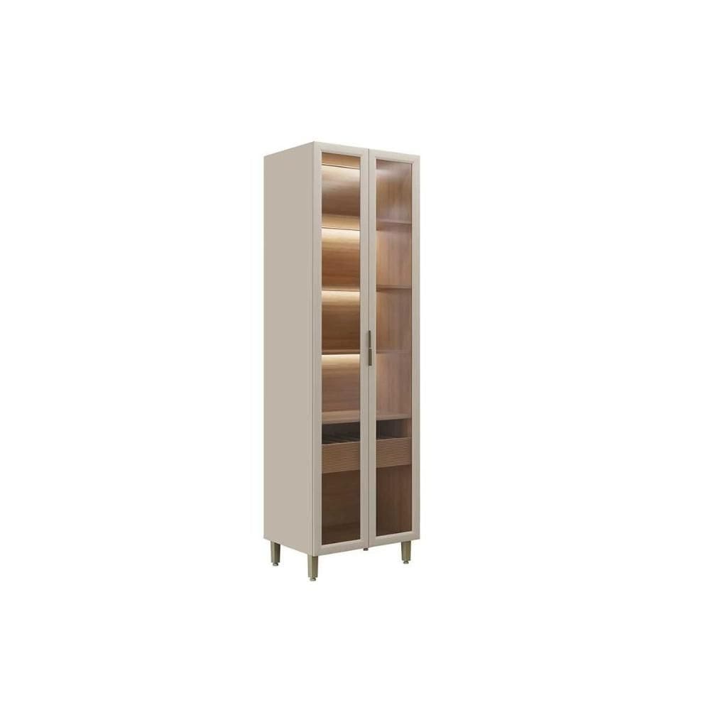 Cristaleira de Cozinha Allure c/ 2 Portas 1 Gaveta e c/ LED 70cm Jequitiba/Gris Fosco - Linea Brasil