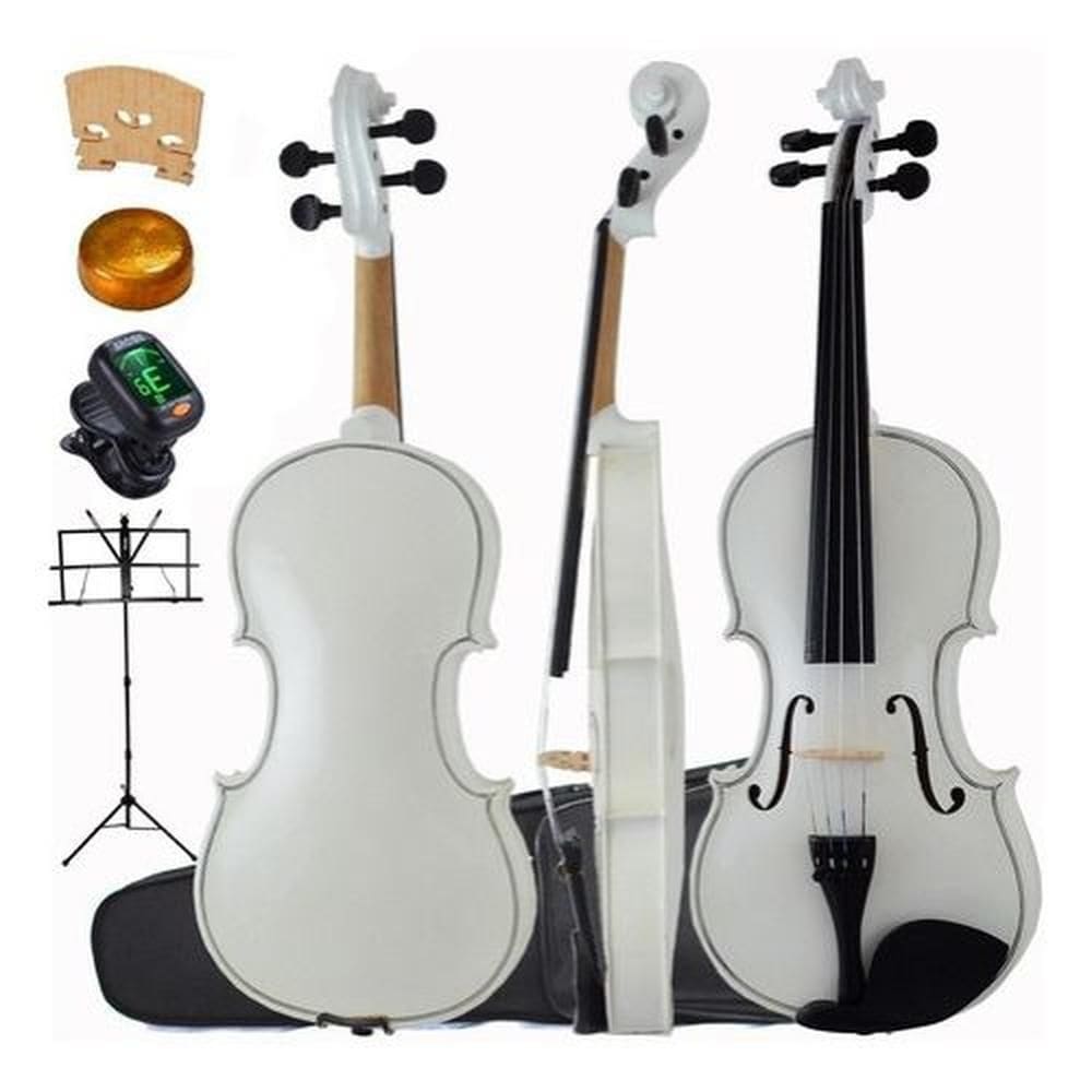Kit Violino Canhoto Barato Branco 4/4 Estojo Arco Breu