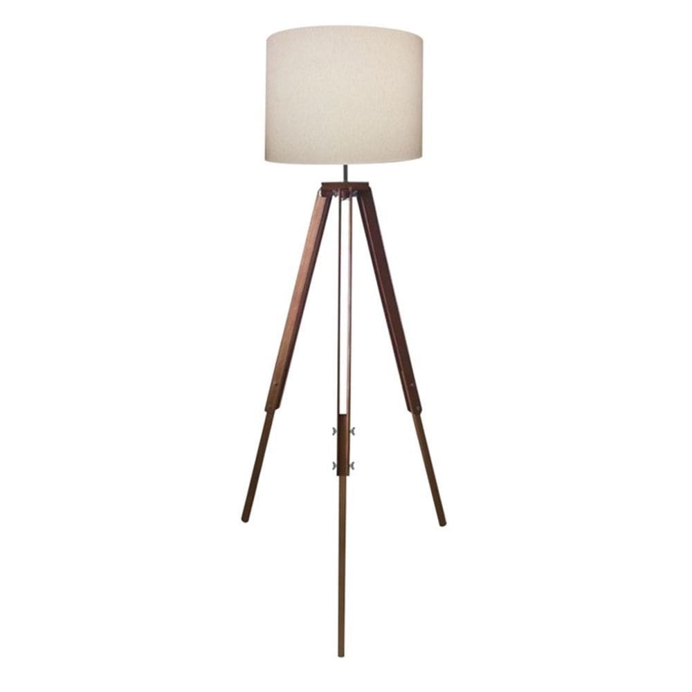 Luminaria Chao Tripe Madeira Md-2018 Cúpula em Tecido 40x30cm Branco - Bivolt