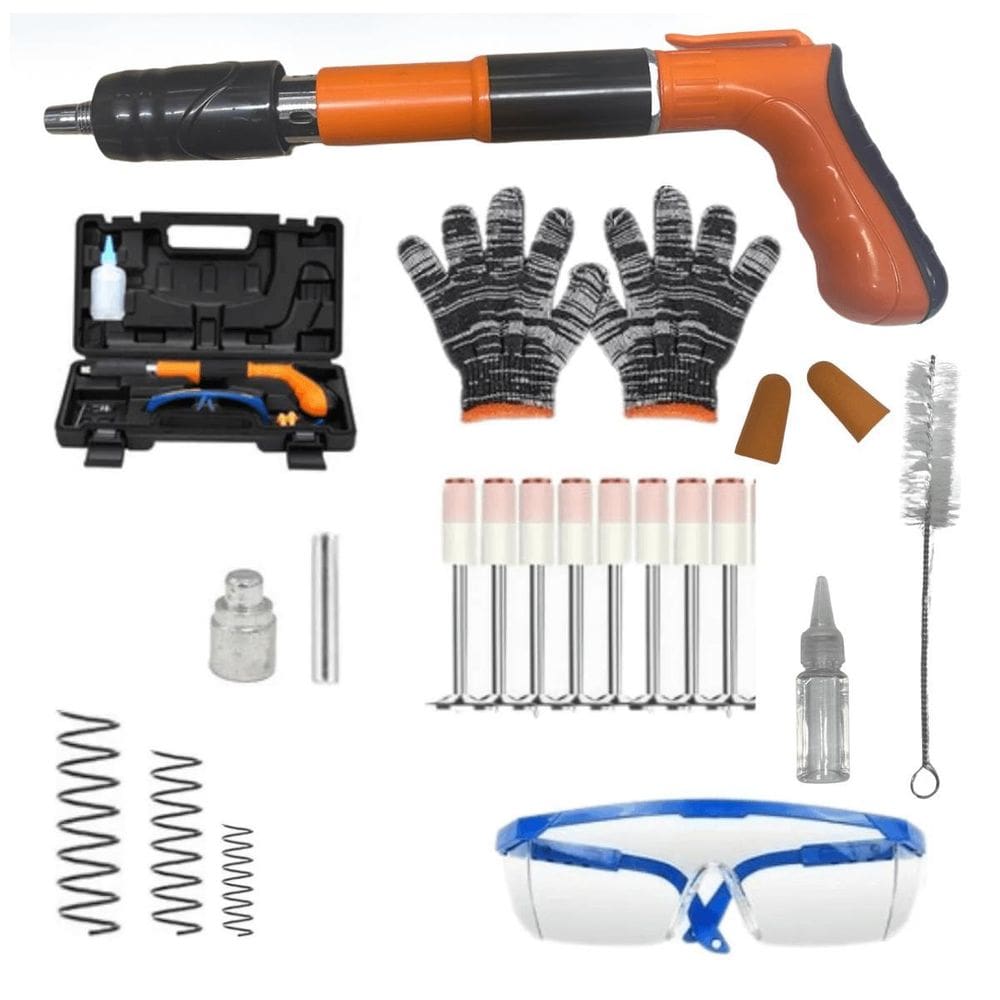 Kit Pistola Fixação Finca Pino Ação Direta Drywall Rebitador