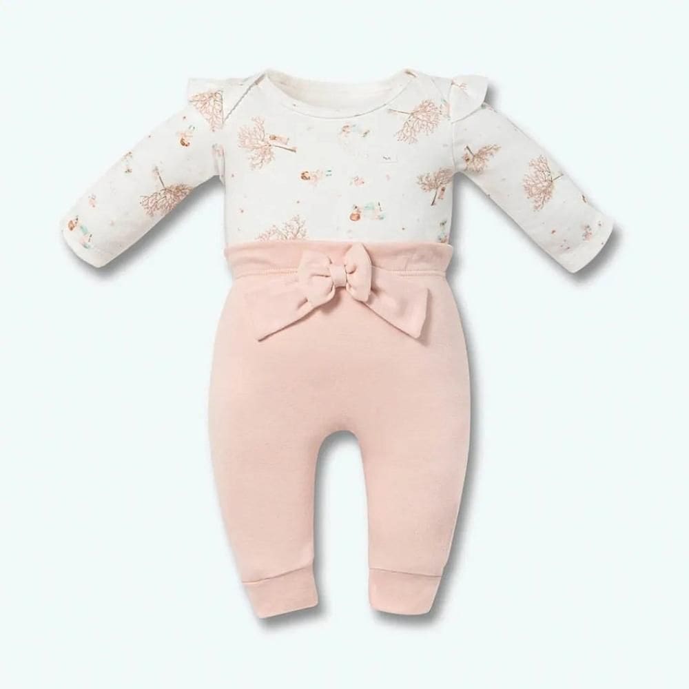 Conjunto Hug Body Longo Com Babado e Calça Cerejeira Rosa