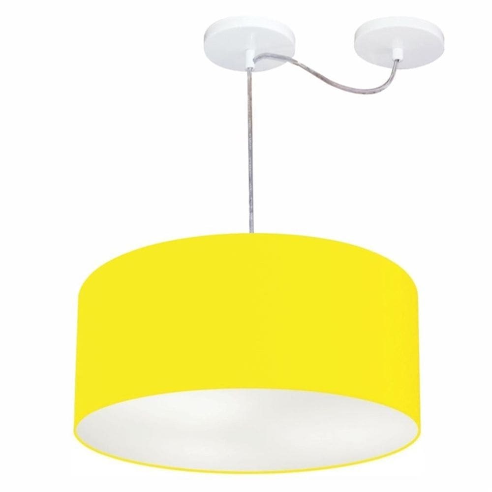 Lustre Cilíndrico C/ Desvio De Centro Md-4147 CúpulaTecido 50x25cm Amarelo - Bivolt