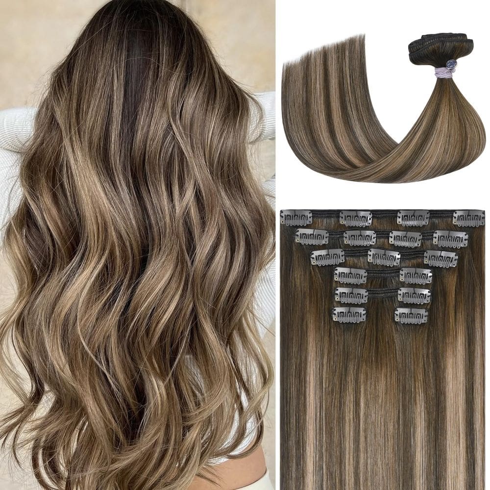 Extensões de cabelo Ukira Mushroom Brown 30 cm 100 g 7 unidades Clip in