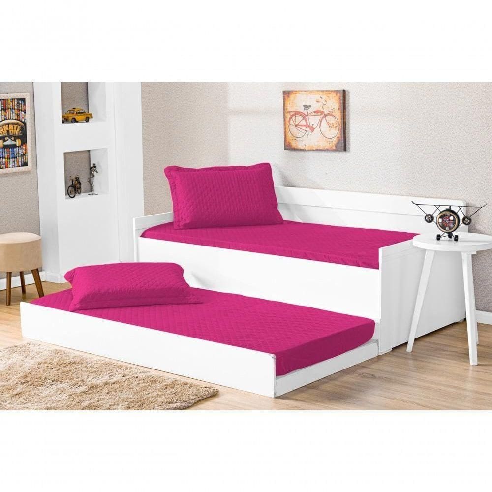 Cobre Leito Bicama Com Porta Travesseiro Pratico Solteiro 2 Pecas - Pink