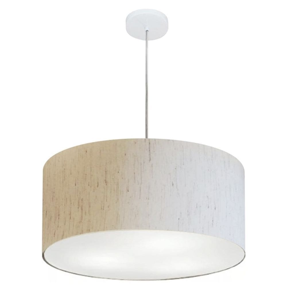 Lustre Pendente Cilíndrico Md-4100 Cúpula em Tecido 50x25cm Linho Bege - Bivolt