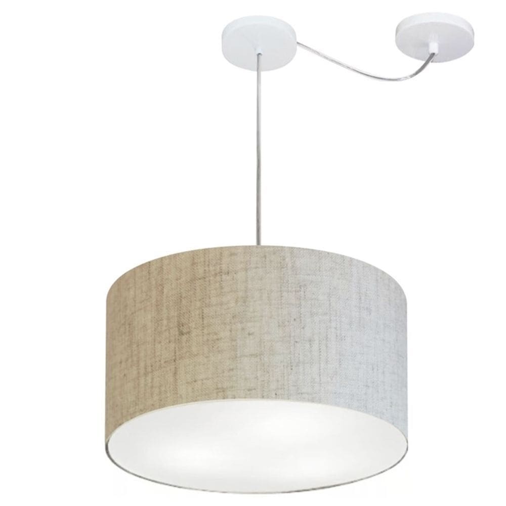 Lustre Cilíndrico C/ Desvio De Centro Md-4163 Cúpula em Tecido 40x25cm Rustico Bege - Bivolt
