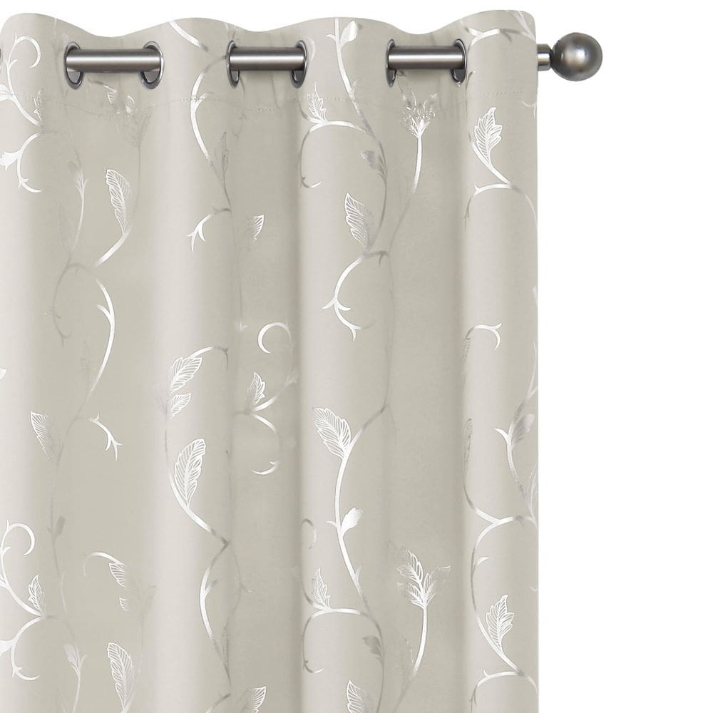 Cortinas Blackout BUHUA Silver Foil Print Flower Vine